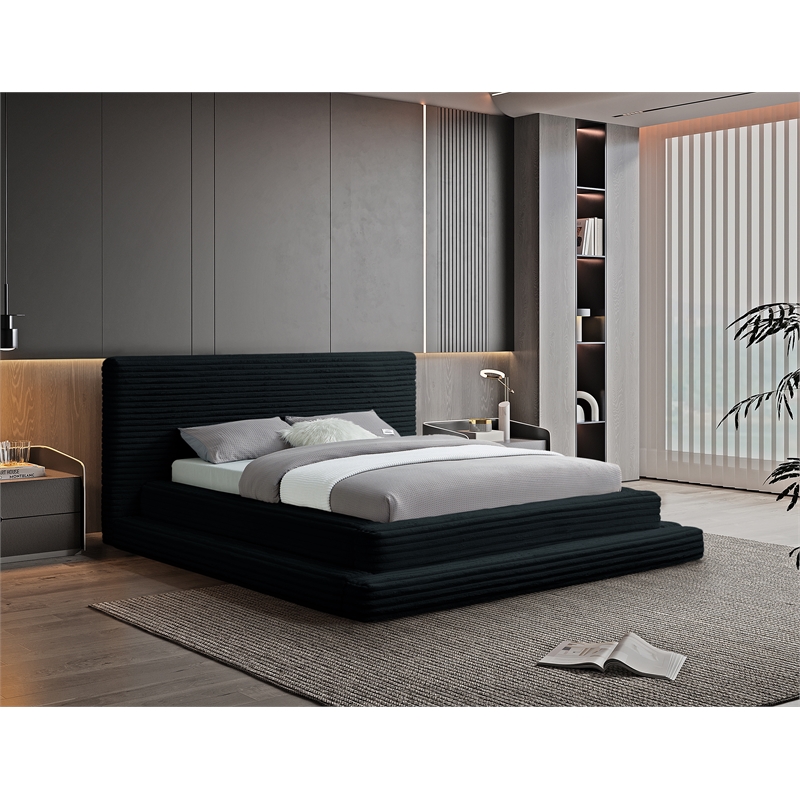 Bowery Hill Contemporary Textured Soft Black Corduroy Full Bed