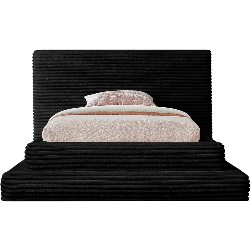 Bowery Hill Contemporary Textured Soft Black Corduroy Twin Bed