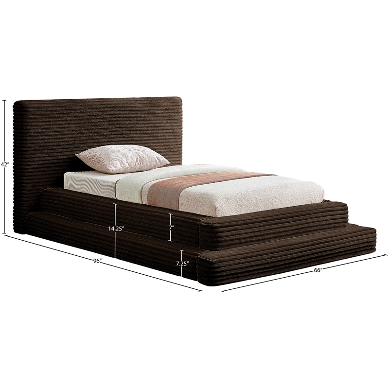 Bowery Hill Contemporary Textured Soft Brown Corduroy Twin Bed