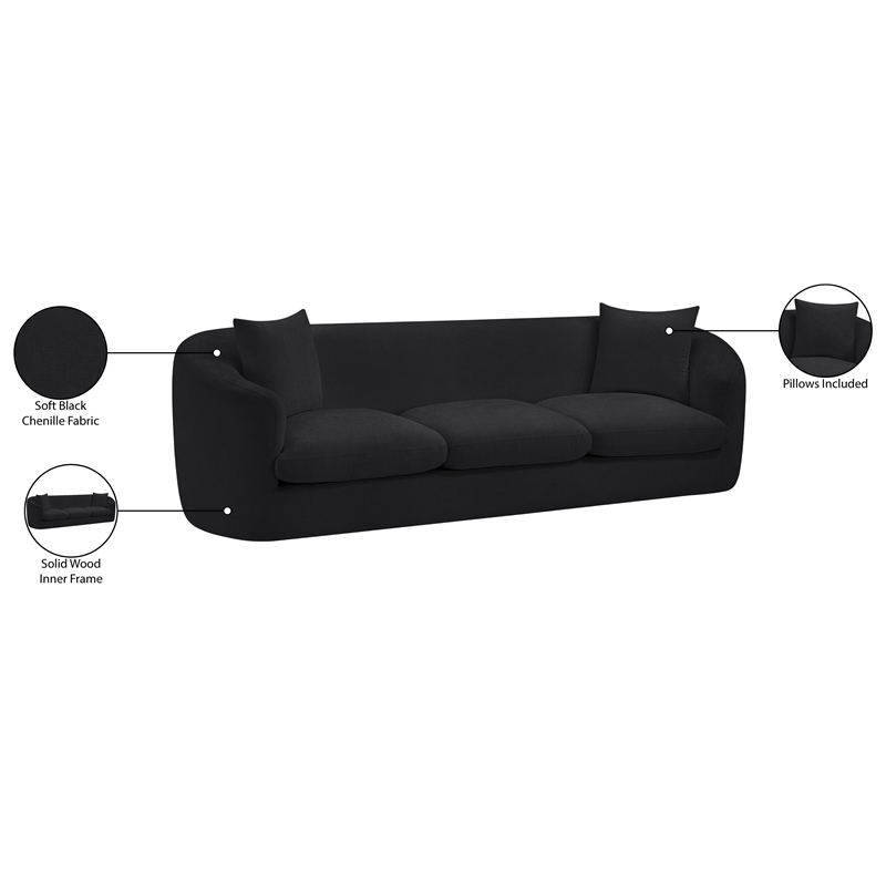Bowery Hill Contemporary Soft Black Chenille Durable Fabric Sofa
