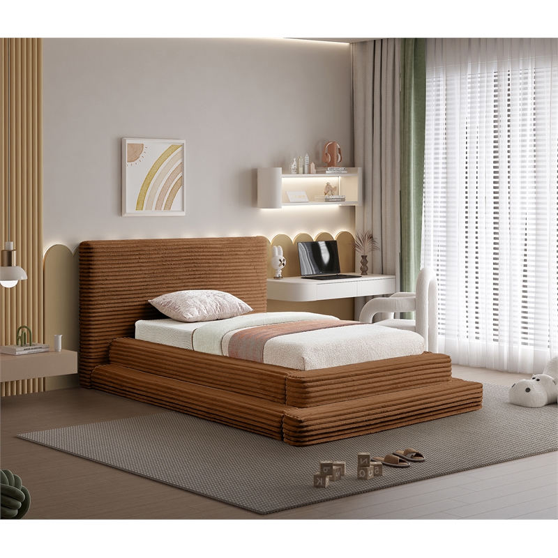 Bowery Hill Contemporary Textured Soft Saddle Corduroy Twin Bed