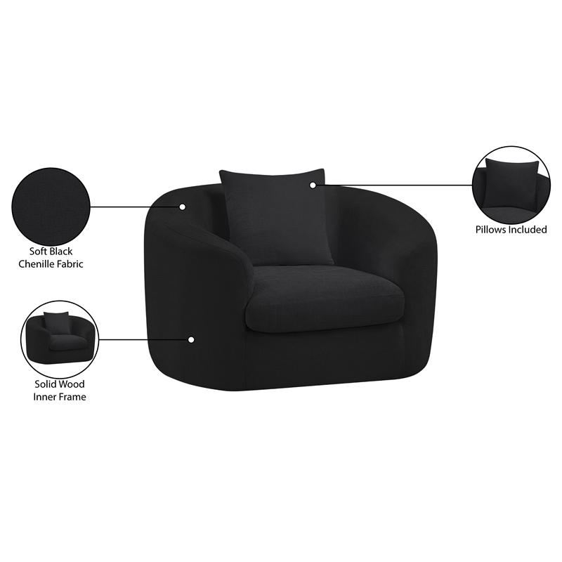 Bowery Hill Contemporary Soft Black Chenille Durable Fabric Chair