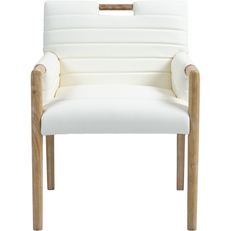 Bowery Hill Contemporary Cream Vegan Leather Dining Arm Chair