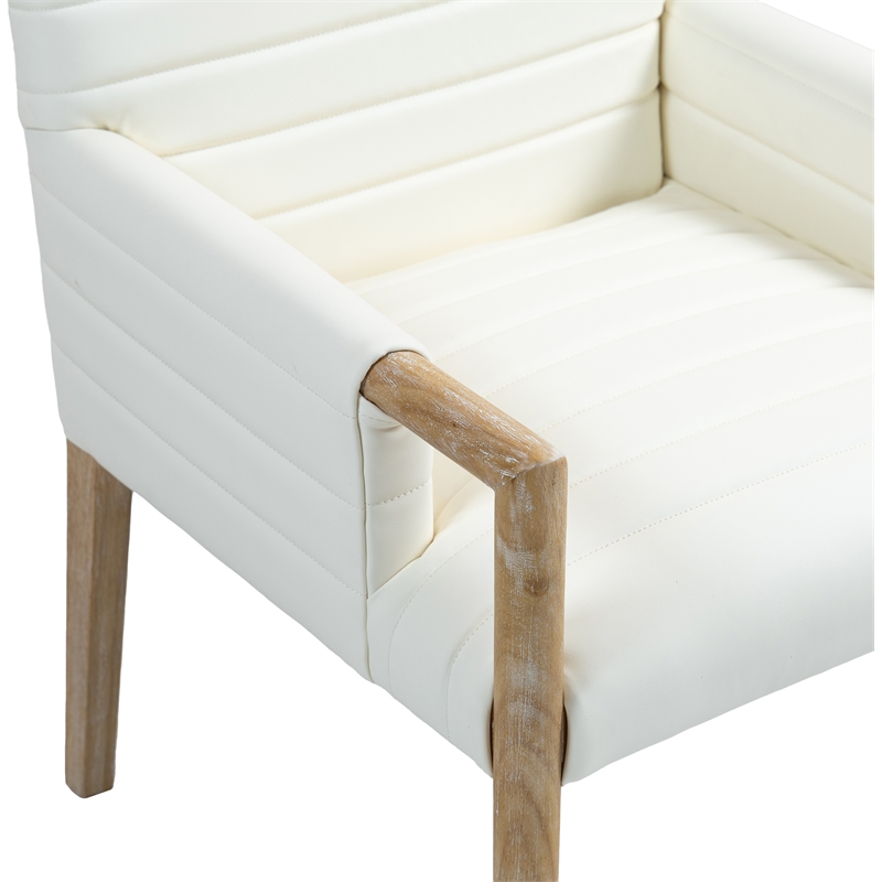 Bowery Hill Contemporary Cream Vegan Leather Dining Arm Chair