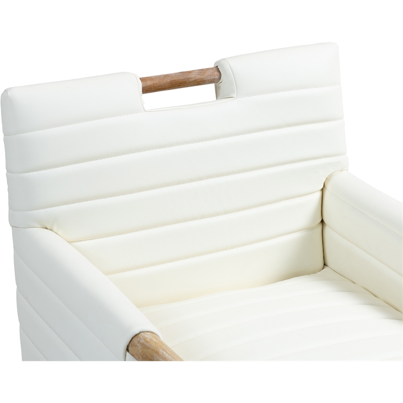 Bowery Hill Contemporary Cream Vegan Leather Dining Arm Chair