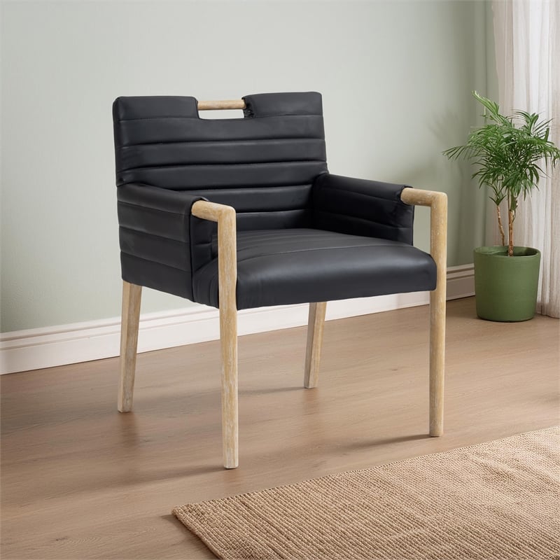 Bowery Hill Contemporary Black Vegan Leather Dining Arm Chair