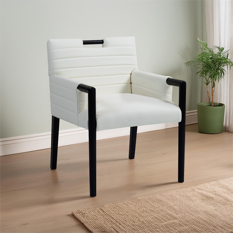 Bowery Hill Contemporary Cream Vegan Leather Dining Arm Chair