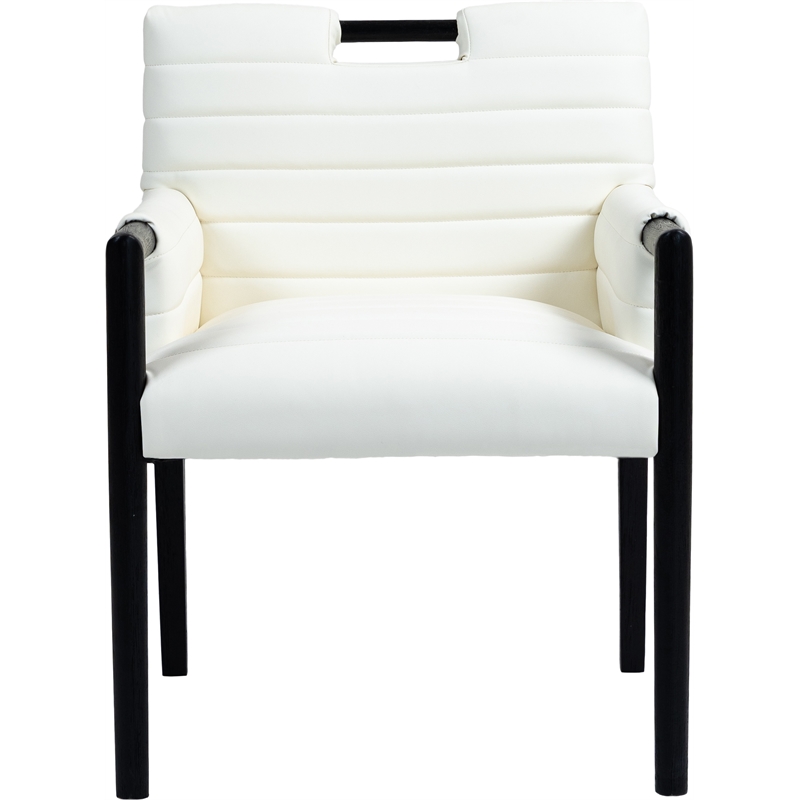 Bowery Hill Contemporary Cream Vegan Leather Dining Arm Chair