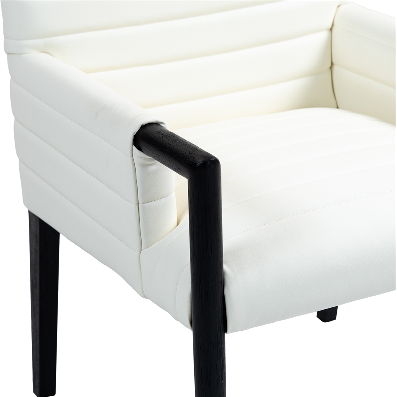 Bowery Hill Contemporary Cream Vegan Leather Dining Arm Chair