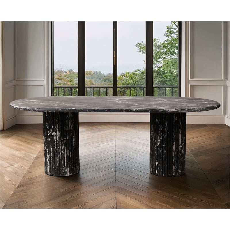 Bowery Hill Modern / Contemporary Black Marble Oval Top Dining Table