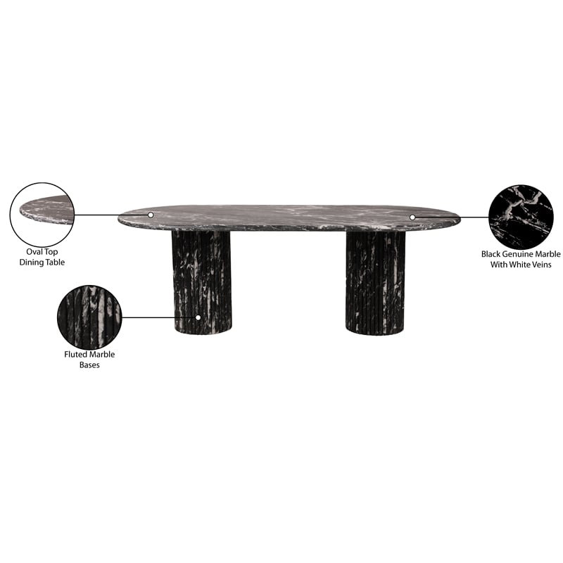 Bowery Hill Modern / Contemporary Black Marble Oval Top Dining Table