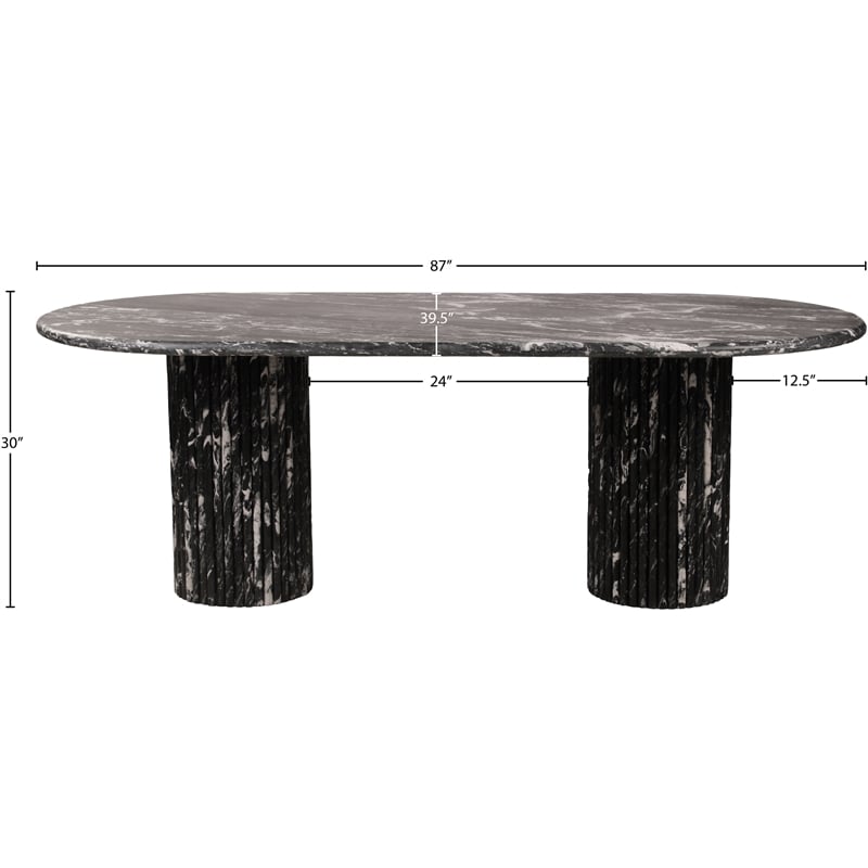 Bowery Hill Modern / Contemporary Black Marble Oval Top Dining Table