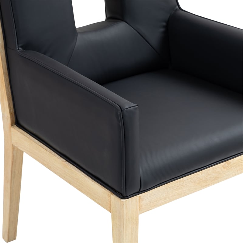 Bowery Hill Contemporary Black Vegan Leather Dining Arm Chair