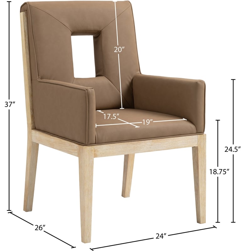 Bowery Hill Contemporary Brown Vegan Leather Dining Arm Chair