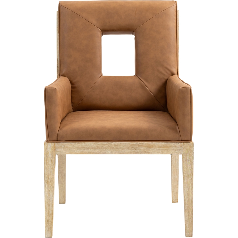 Bowery Hill Contemporary Cognac Vegan Leather Dining Arm Chair