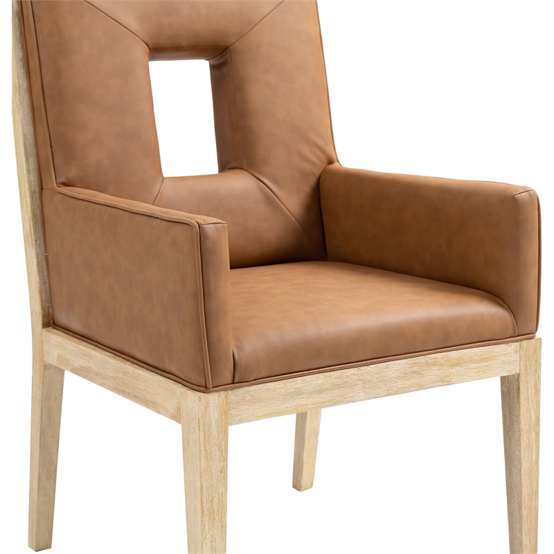 Bowery Hill Contemporary Cognac Vegan Leather Dining Arm Chair