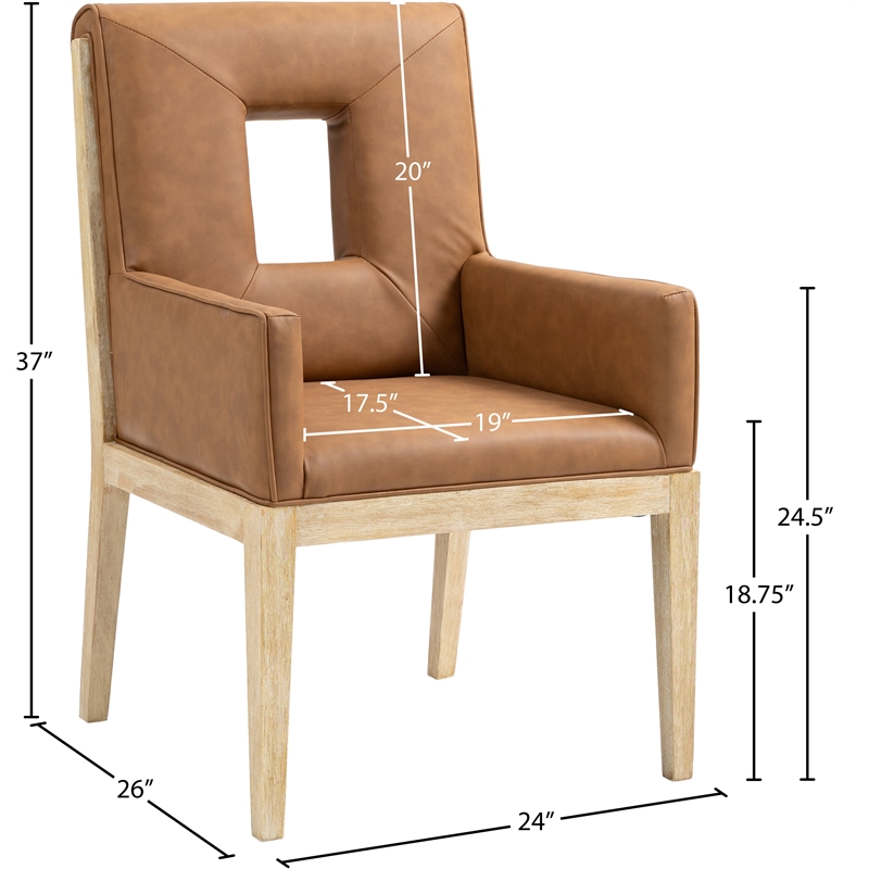 Bowery Hill Contemporary Cognac Vegan Leather Dining Arm Chair