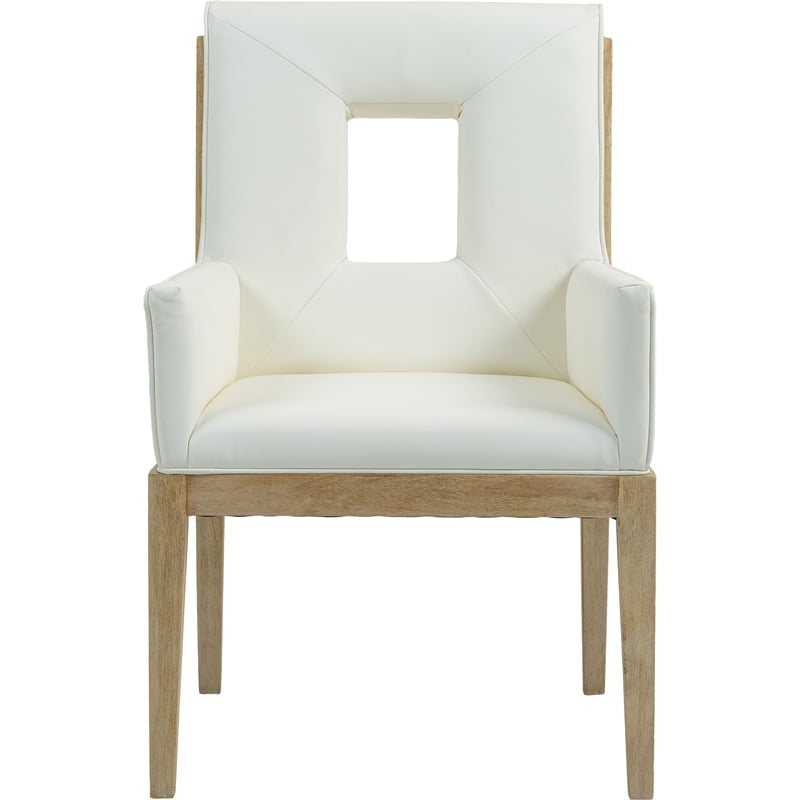 Bowery Hill Contemporary Cream Vegan Leather Dining Arm Chair