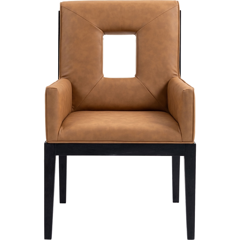 Bowery Hill Contemporary Cognac Vegan Leather Dining Arm Chair
