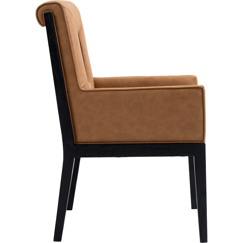 Bowery Hill Contemporary Cognac Vegan Leather Dining Arm Chair