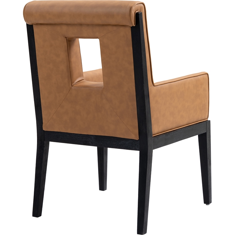 Bowery Hill Contemporary Cognac Vegan Leather Dining Arm Chair