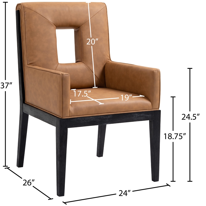 Bowery Hill Contemporary Cognac Vegan Leather Dining Arm Chair