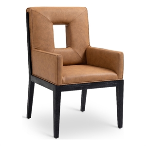 Bowery Hill Contemporary Cognac Vegan Leather Dining Arm Chair