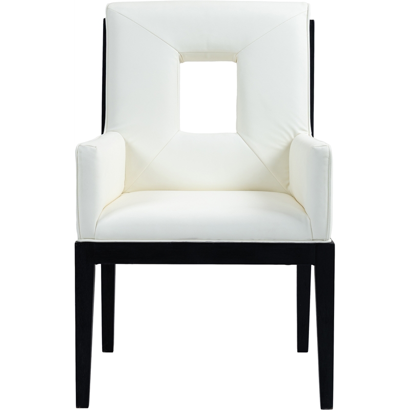 Bowery Hill Contemporary Cream Vegan Leather Dining Arm Chair