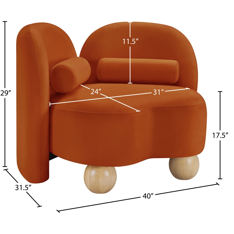Bowery Hill Contemporary Solid Wood Frame Rich Cognac Durable Velvet Chair