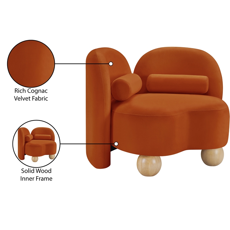 Bowery Hill Contemporary Solid Wood Frame Rich Cognac Durable Velvet Chair