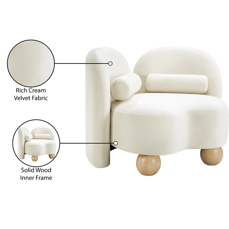 Bowery Hill Contemporary Solid Wood Frame Rich Cream Durable Velvet Chair