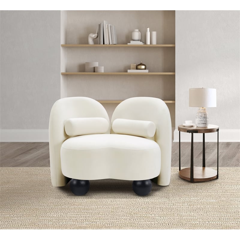 Bowery Hill Contemporary Solid Wood Frame Rich Cream Durable Velvet Chair