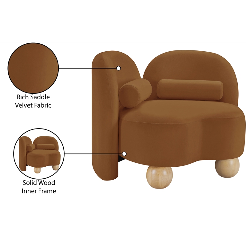 Bowery Hill Contemporary Solid Wood Frame Rich Saddle Durable Velvet Chair