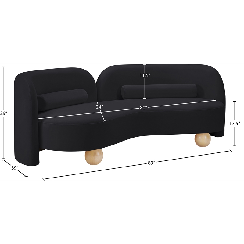 Bowery Hill Contemporary Solid Wood Frame Rich Black Durable Velvet Sofa