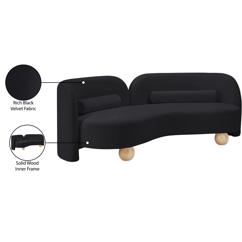 Bowery Hill Contemporary Solid Wood Frame Rich Black Durable Velvet Sofa