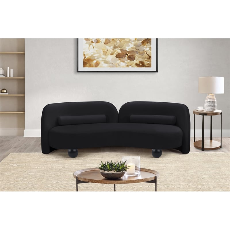 Bowery Hill Contemporary Solid Wood Frame Rich Black Durable Velvet Sofa