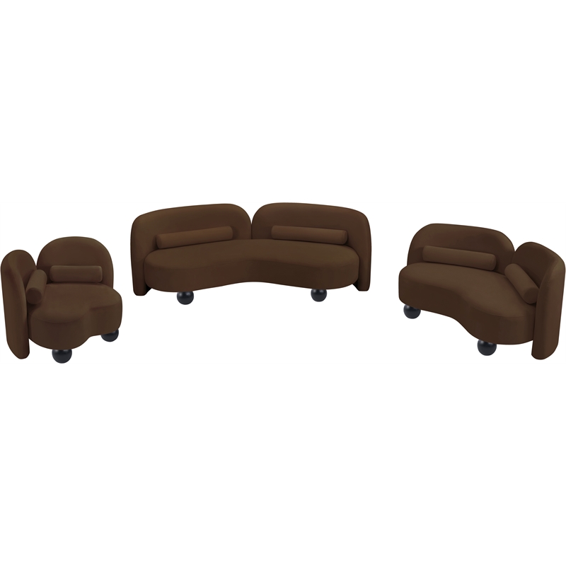 Bowery Hill Contemporary Solid Wood Frame Rich Brown Durable Velvet Sofa