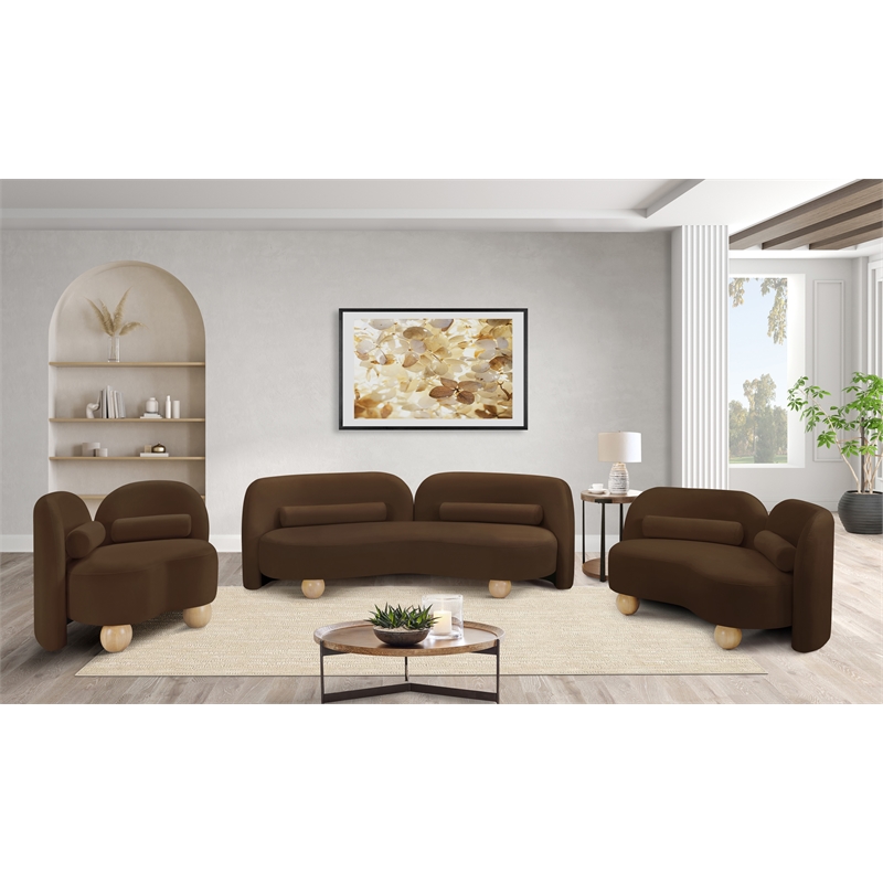 Bowery Hill Contemporary Solid Wood Frame Rich Brown Durable Velvet Sofa