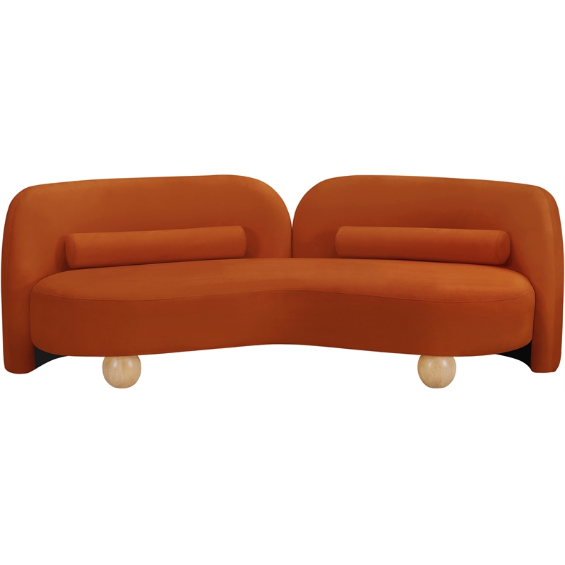 Bowery Hill Contemporary Solid Wood Frame Rich Cognac Durable Velvet Sofa