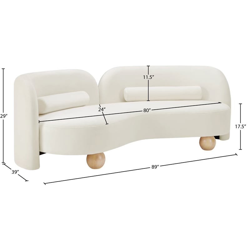 Bowery Hill Contemporary Solid Wood Frame Rich Cream Durable Velvet Sofa