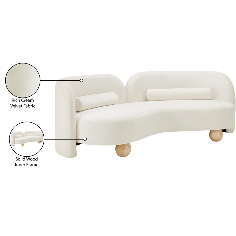 Bowery Hill Contemporary Solid Wood Frame Rich Cream Durable Velvet Sofa