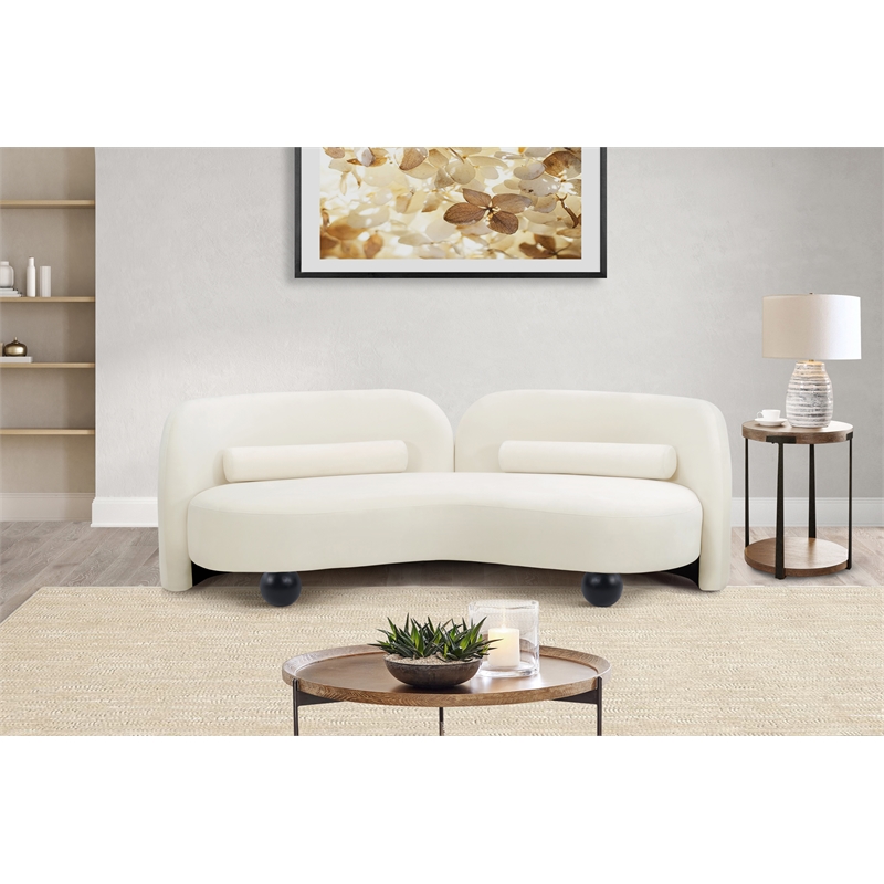 Bowery Hill Contemporary Solid Wood Frame Rich Cream Durable Velvet Sofa