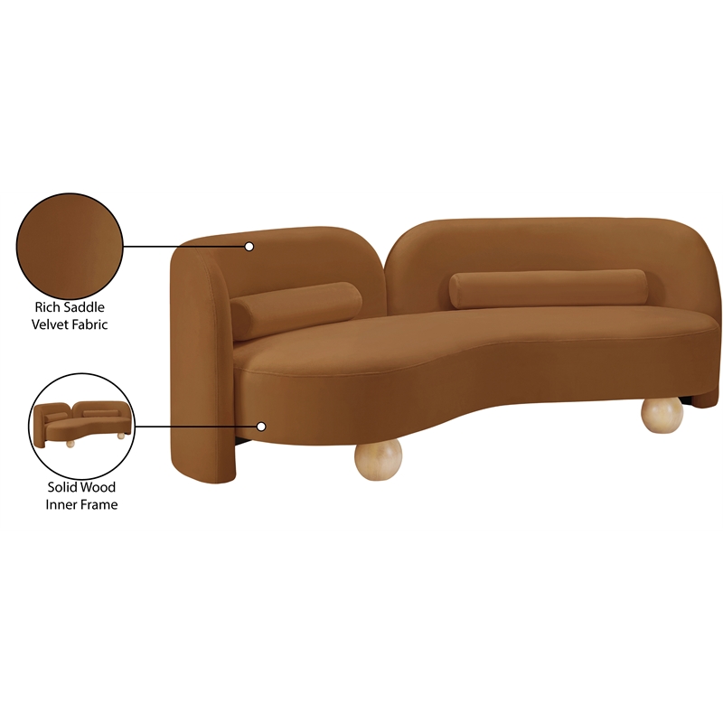 Bowery Hill Contemporary Solid Wood Frame Rich Saddle Durable Velvet Sofa