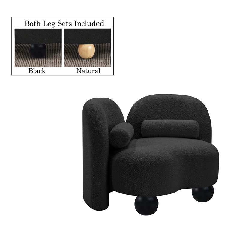 Bowery Hill Contemporary Solid Wood Frame Rich Black Boucle Fabric Chair