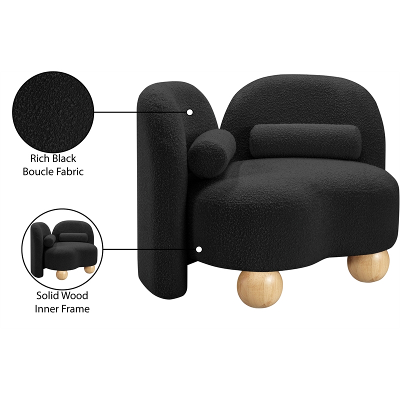 Bowery Hill Contemporary Solid Wood Frame Rich Black Boucle Fabric Chair