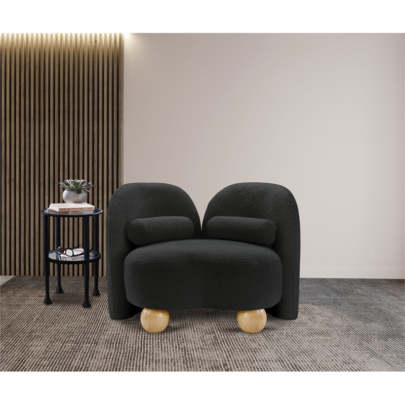 Bowery Hill Contemporary Solid Wood Frame Rich Black Boucle Fabric Chair