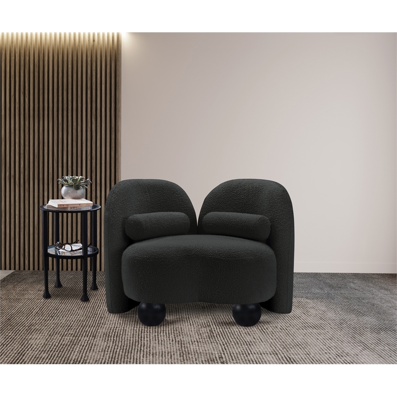 Bowery Hill Contemporary Solid Wood Frame Rich Black Boucle Fabric Chair