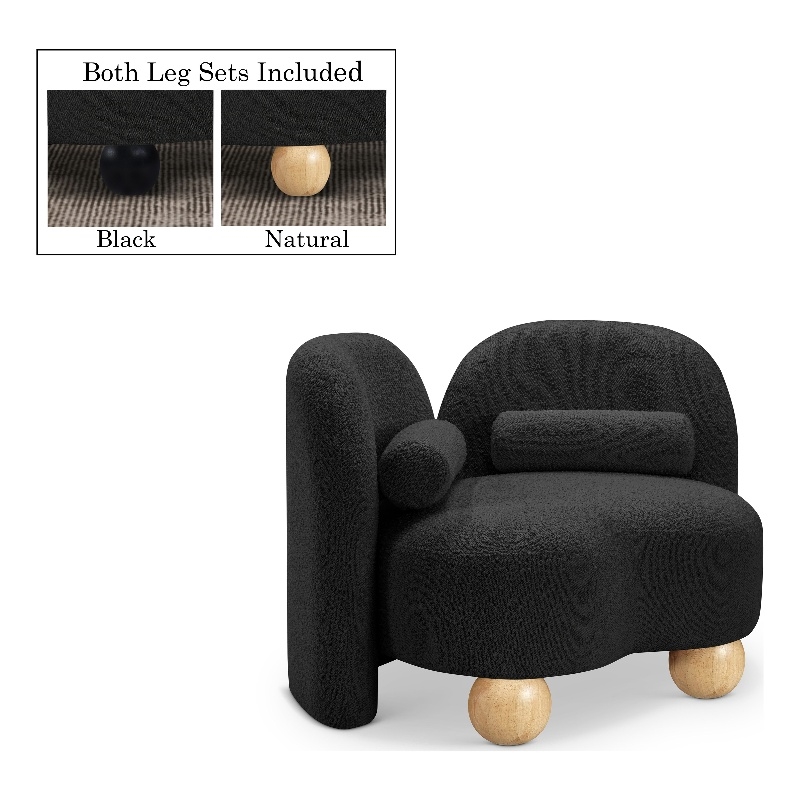 Bowery Hill Contemporary Solid Wood Frame Rich Black Boucle Fabric Chair