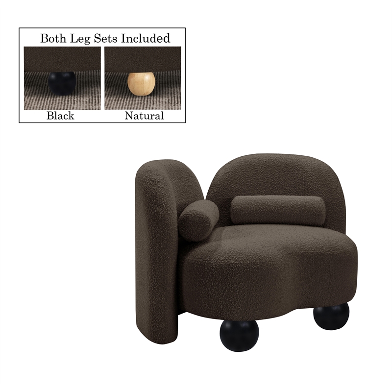 Bowery Hill Contemporary Solid Wood Frame Rich Brown Boucle Fabric Chair