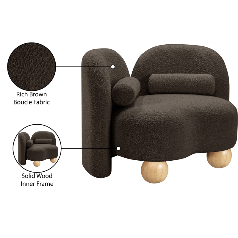 Bowery Hill Contemporary Solid Wood Frame Rich Brown Boucle Fabric Chair